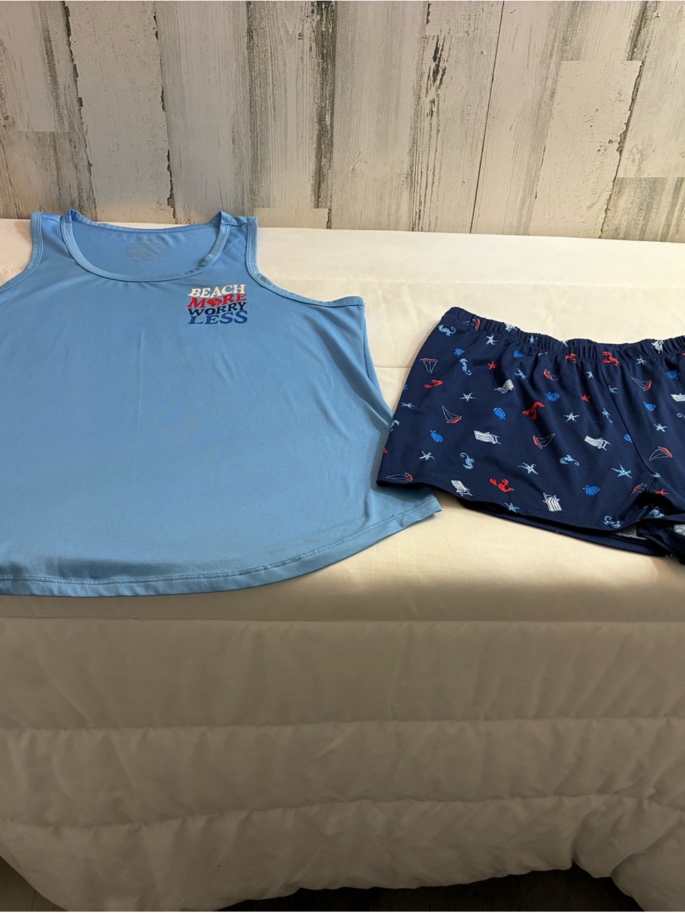 Girls' Light Blue Tank & Navy Nautical Shorts Pajama Set